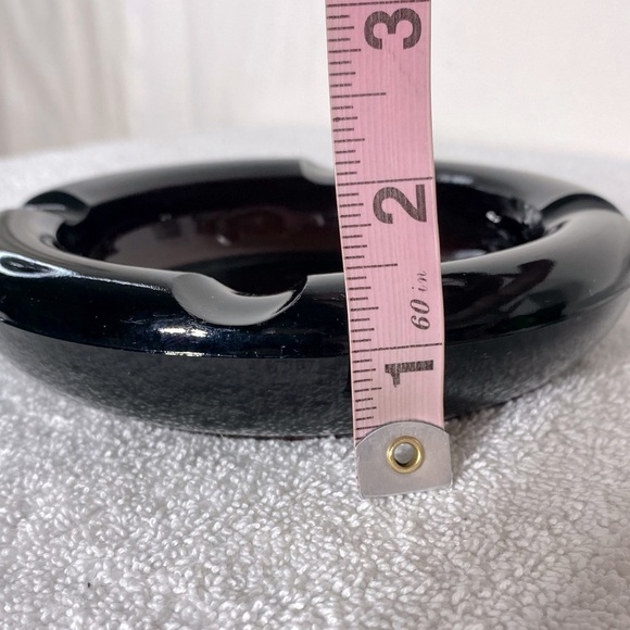 Vintage MCM Dark Thick Brown Amber Glass Round Ashtray Trinket Dish - Picture 5 of 8